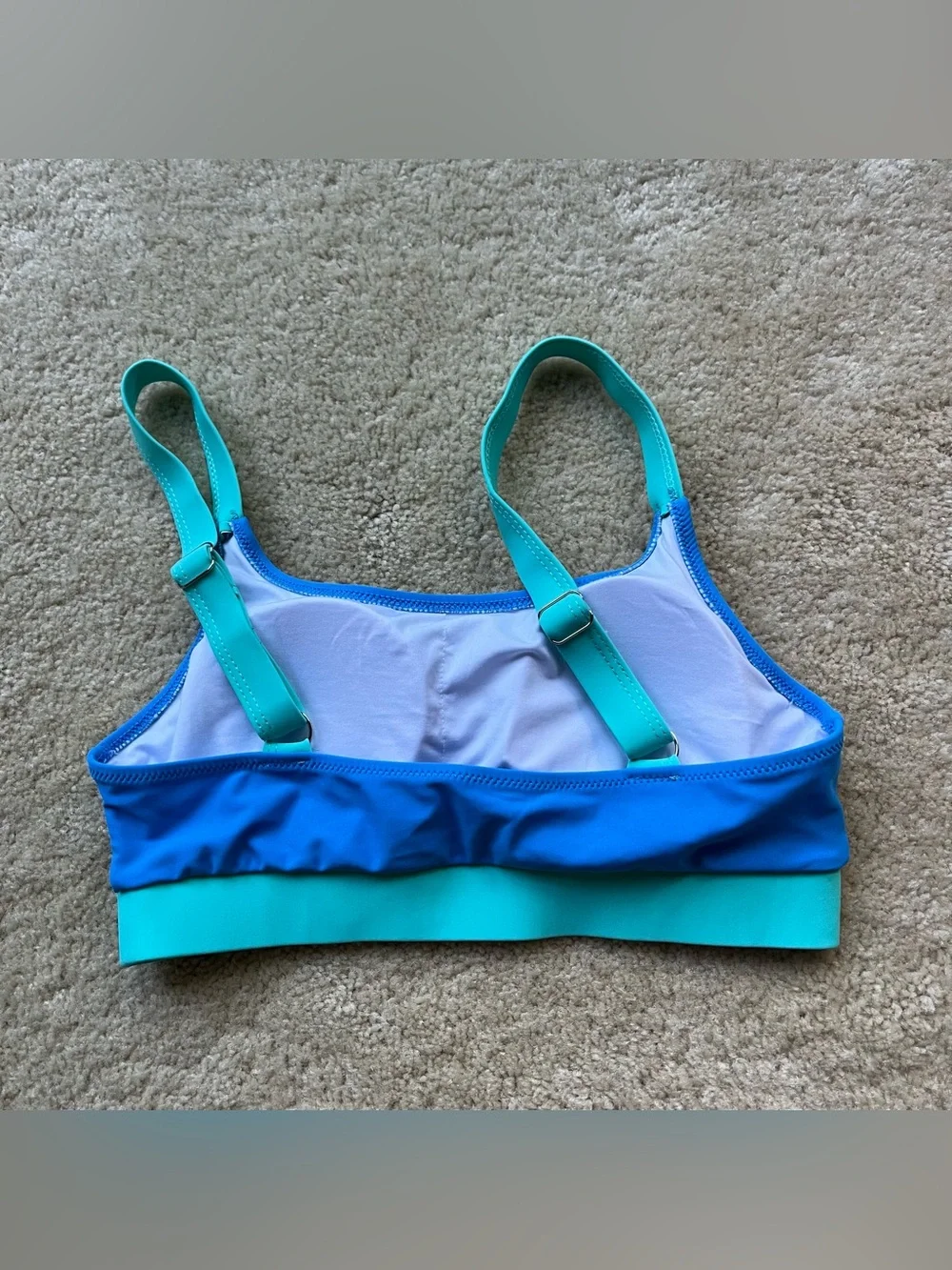 NWOT Jolefille Blue Green Sporty Color-block Padded Bikini Top - Size S